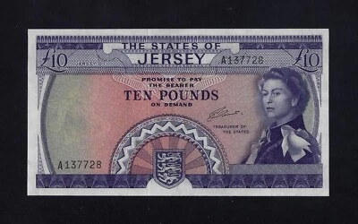 Jersey 10 Pounds 1963 - 1972 P-10 AU-UNC RARE  UK Great Britain ENGLAND - Image 1 of 2