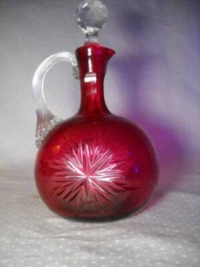 Viktorianischer mundgeblasener Claret Krug rot geschliffenes Glas Stern 8 1/2" hoch Top Zustand - Bild 1 von 7