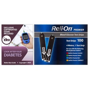Tiras reactivas de glucosa en sangre ReliOn Premier paquete de 100 quilates con exclusivo ""Look Af... - Imagen 1 de 8