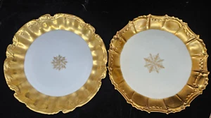 2 platos redondos antiguos de 13" de copo de nieve de oro Limoges - Imagen 1 de 5