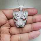 4Ct Round Cut Real Moissanite Leopard Face Charm Pendant 14K White Gold Plated