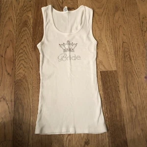 Womens Bride Tank Top M White with Princess Crown Silver & Pink Rhinestones - Picture 1 of 8