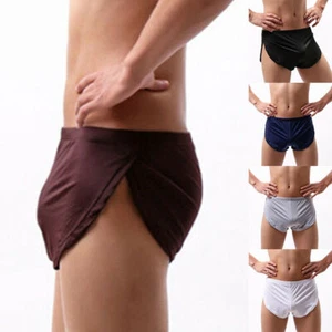 Mens Boxer Briefs Panties Underwear Soft Breathable Sexy Side Split Shorts Trunk - Picture 1 of 14