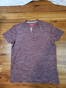Bruno Milano Henley T-Shirt Mens Medium Super Soft Red Striped Short Sleeve - Picture 1 of 4