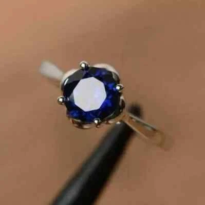 2CT Round Cut Lab-Created Blue Sapphire Engagement Ring 14K White Gold Plated - Imagem 1 de 4