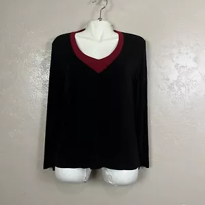 Camisa Chico's Travelers Talla 1 Negra Roja Cuello en V Elastizada Comodidad - Imagen 1 de 13