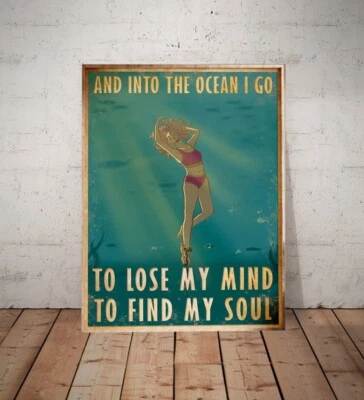 Into The Ocean I Go Poster, Spiritual, Yoga, Sea, Water, Travel, poster no frame - Image 1 of 4