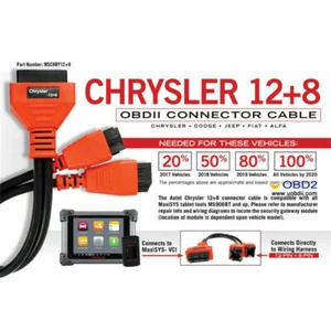 12+8 Pin Connector Cable Adaptor Fit For Chrysler Autel Maxisys MSCHRY128 UK - Picture 1 of 1