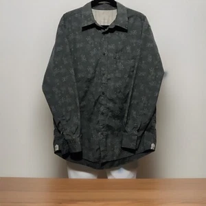 Old Navy Shirt Mens Large Gray Floral AOP Casual Classic Retro Academia Preppy - Picture 1 of 13
