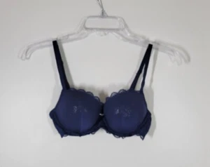 Victoria's Secret Dream Angels Navy Blue Shimmer Ruffle Lined Demi Bra 32C - Picture 1 of 3