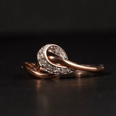 Anel de fita vintage ouro rosa 9 quilates diamante infinito amor nó tamanho P.5/8 - Imagem 1 de 4