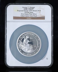 2014 NGC Gem Proof George T. Morgan $100 Union Private Issue 5oz Silver Coin - Picture 1 of 4