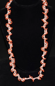 Collar Vintage Nativo Americano Naranja y Blanco Vidrio Estilo Torcido Semilla Cuentas 30" - Imagen 1 de 5