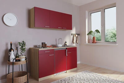 Küche Miniküche Singleküche Küchenzeile Pantry Eiche  Rot  Luis 150 cm Respekta - Bild 1 von 4