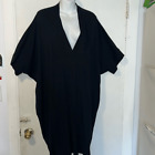 COMPLEX GEOMETRIES Black V Neck Batwing Drape Tunic Dress with Pocket-OS