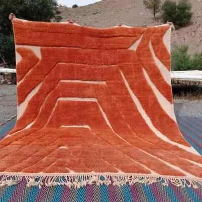 Orange Moroccan rug For Bedroom Livingroom, custom aesthetic room rug, Handmade - Image 1 of 4