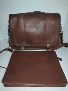 Eddie Bauer Messenger Bag Briefcase Brown Genuine Leather Laptop Bag Zipper - Picture 1 of 24