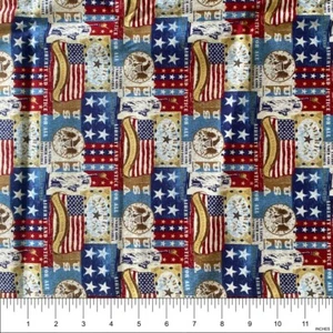 Patriotic Patchwork Liberty Fabric, Stars & Flags Cotton Quilt, Sew | 31"x44" - Picture 1 of 3