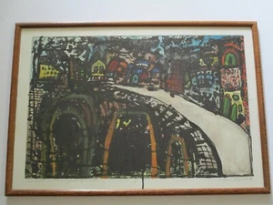 HAND COLORED ETCHING PAINTING REGIONALISM MODERNISM ABSTRACT EXPRESSIONISM CITY - Picture 1 of 7
