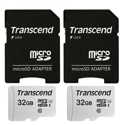 2 Units Transcend 32GB MicroSD Class 10 Micro SDHC Memory Card with SD Adapter - Image 1 of 4