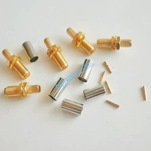 10X SMA female plug pin bulkhead crimp for RG58 RG142 LMR195 RF Coax Connector - Picture 1 of 5