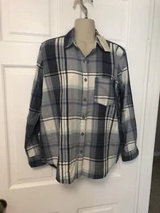 Women's Plaid Check Long Sleeve Cotton Shirt - Universal Thread Blue & White XS - Picture 1 of 5