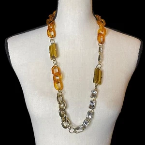 Ann Taylor Necklace Chunky Gold Tone Faux Tortoise Acrylic Tiger Eye Rhinestone - Picture 1 of 6