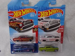 Hot Wheels Lotto 4 Rosso Bianco Blu Verde Personalizzato 53 Chevy Belair - Foto 1 di 4