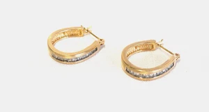 Hermoso conjunto de canales de oro amarillo macizo de 14kt - aro - pendientes de diamantes - 4,1 G - Imagen 1 de 5