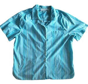 3X Teal Green Blue Striped Blouse Great Lakes Recreation Women Short Sleeve - Picture 1 of 12