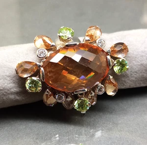 925 Silber Ring Cocktail groß auffallend bewegliche Elemente Schmuckstein - Bild 1 von 8