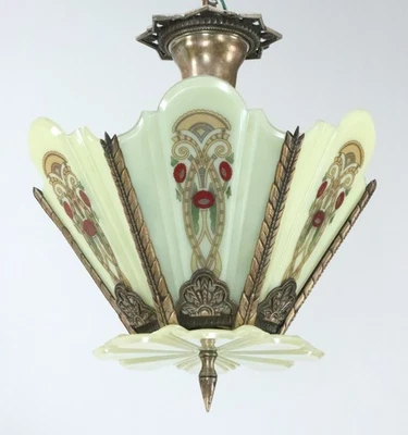 Montaje semi empotrado Art Deco de vidrio de uranio y bronce para cine Foto 1 de 4