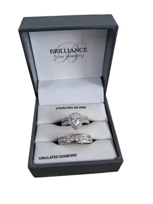 Joyería fina de vigilancia de plata de ley diamante simulado compromiso de boda 7 y 10 Foto 1 de 4