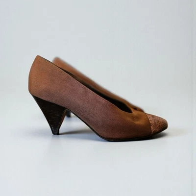 Zapatos de salón Pancaldi Italia para mujer 6,5B cuero de malla tostado tacón de gatito vintage italianos Foto 1 de 4