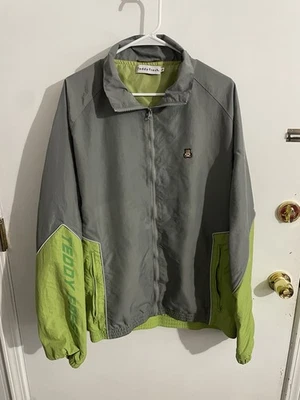 Chaqueta cortavientos Teddy Fresh cremallera completa para hombre 2XL gris verde usada buena Foto 1 de 4