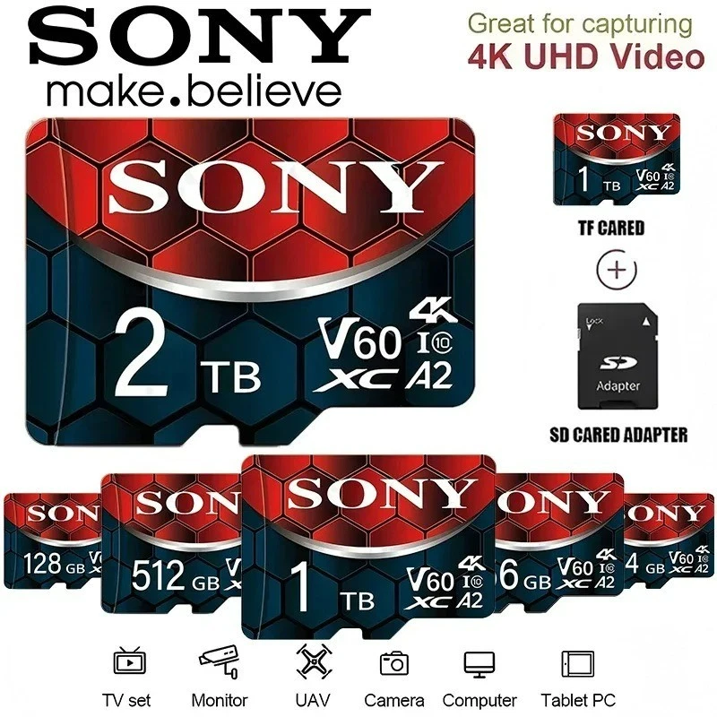 Scheda SD Micro TF 256GB 512GB 1TB 2TB V60 C10 Alta Velocità + Adattatore Regalo - Immagine 1 di 4