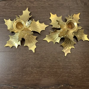 ✨VTG MCM MASSIV MESSING WEIHNACHTSKERZEN Halter Set Stechpalmenblätter - Bild 1 von 4