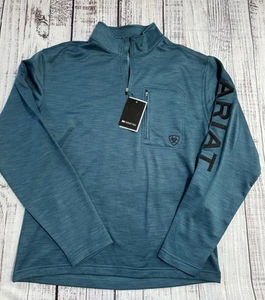 Ariat Men's Tek Team 1/4 Zip Sweatshirt Mid States Medium Mallard Blue Black NWT - Picture 1 of 8