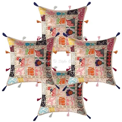 Boho Hippie Yoga Pillow Case Cushion Cover White Vintage Ethnic Meditation - Image 1 of 4