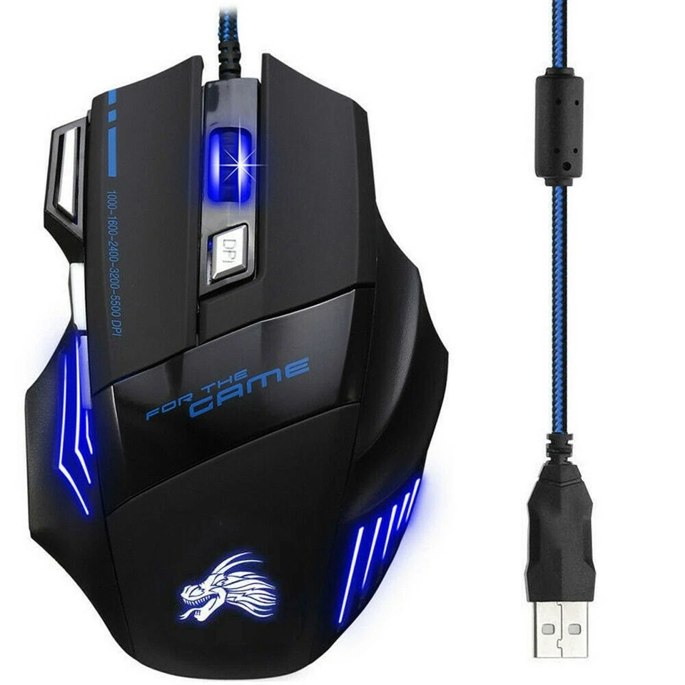 NEW GAMING 5500 DPI 7 BUTTONS USB LED OPTICAL WIRED GAMING GAME MOUSE MICE UK - Image 1 of 3