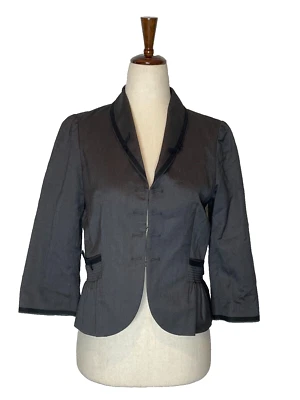 Rebecca Taylor Blazer Jacket 3/4 Sleeve Hook Eye Charcoal Gray Pleats Bows Sz 4 - Image 1 of 4