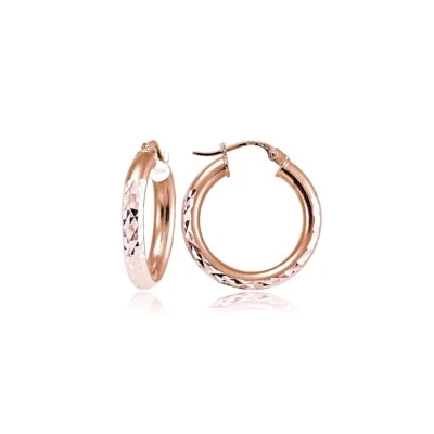 Rose Gold over Sterling Silver 3mm Diamond Cut Round Hoop Earrings, 15mm - Image 1 of 4