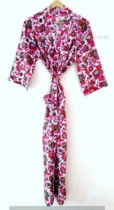 Indian Floral Print Maxi Red Cotton gown Lingerie Beach Cover Up Kimono Dress - Picture 1 of 6