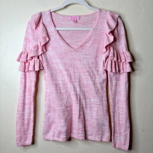 Lilly Pulitzer Sweater Size XS Coral Reef Space Dye Cotton Wool Blend Ruffles - Picture 1 of 7