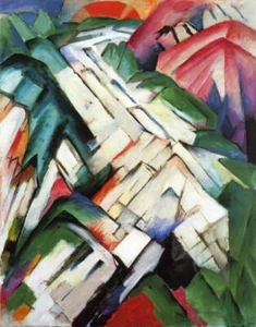 Handgefertigtes Ölgemälde Reproduktion, Bergfelsenlandschaft von Franz Marc FM039 - Bild 1 von 1