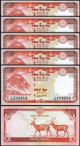Nepal 20 Rupees 2020, UNC, 5 Pcs LOT, P-78b - Picture 1 of 4