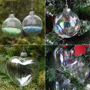 Fillable Iridescent Glass Heart Christmas Baubles Ball Gift Box Wedding Hanger - Picture 1 of 26