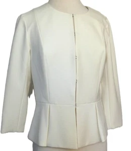 Amy Matto Off-White Ivory Peplum 3/4 Sleeve Crepe Fabric Jacket USA Size Small - Picture 1 of 17