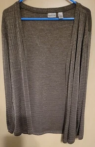 Chico’s Long Sleeve Metallic Brown Open Front Holiday Cardigan (2) Sz Lg  - Picture 1 of 7