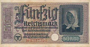 Currency Germany 1939 WW2 Fascism War Era Riechsmark Funfzig 50 Circ Poor Worn - Picture 1 of 2